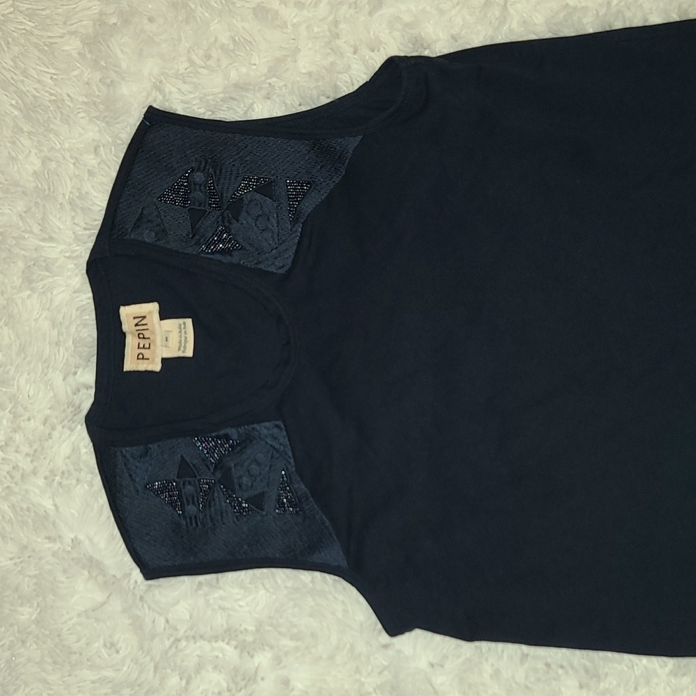Pepin | navy sleeveless beaded top | size medium